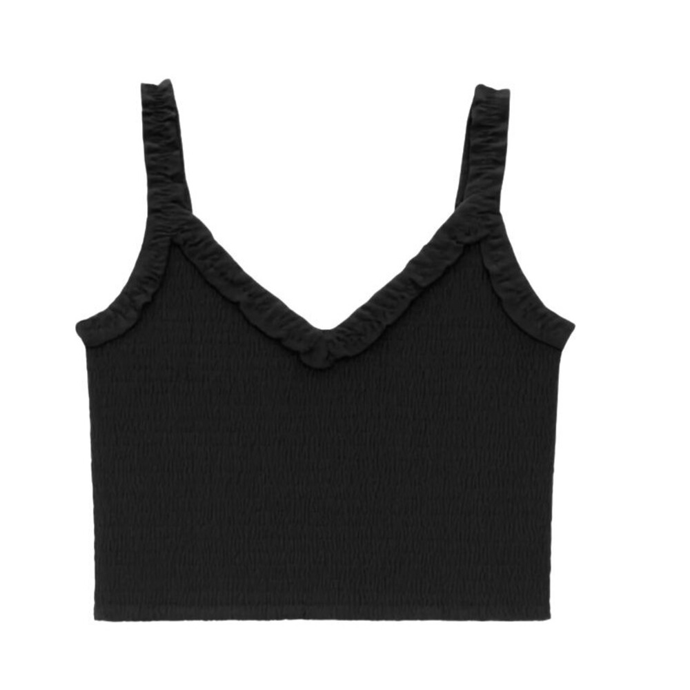 KatieJNYC Shari Smocked Cropped Solid Top Black Lg Tween